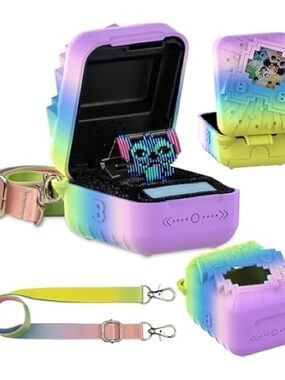 Cute Gradient Pixel Pet Capsule Case with Strap